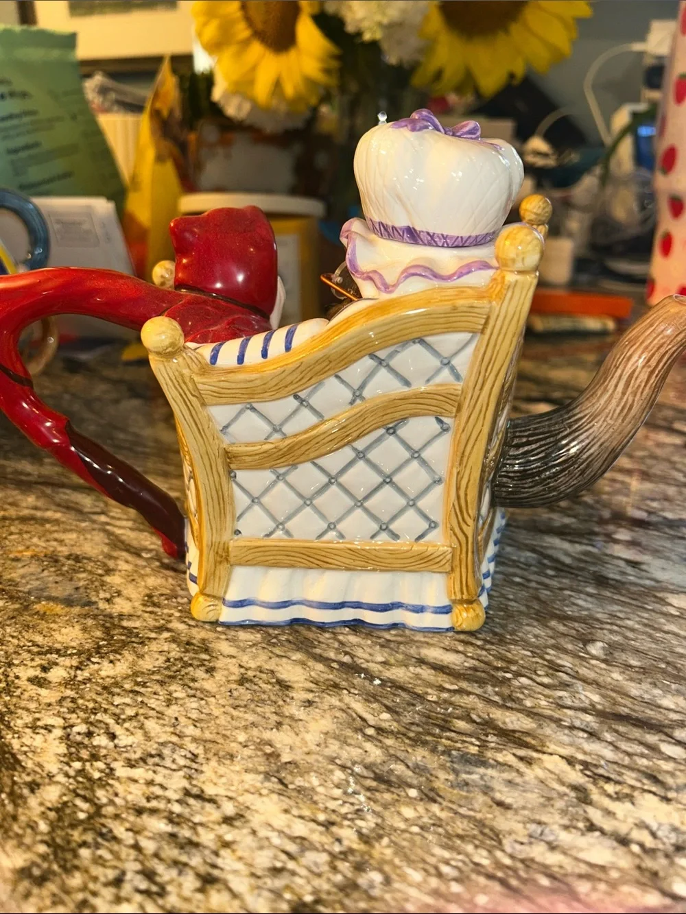 Ceramic Little Red Riding Hood Teapot - Red, White, Blue